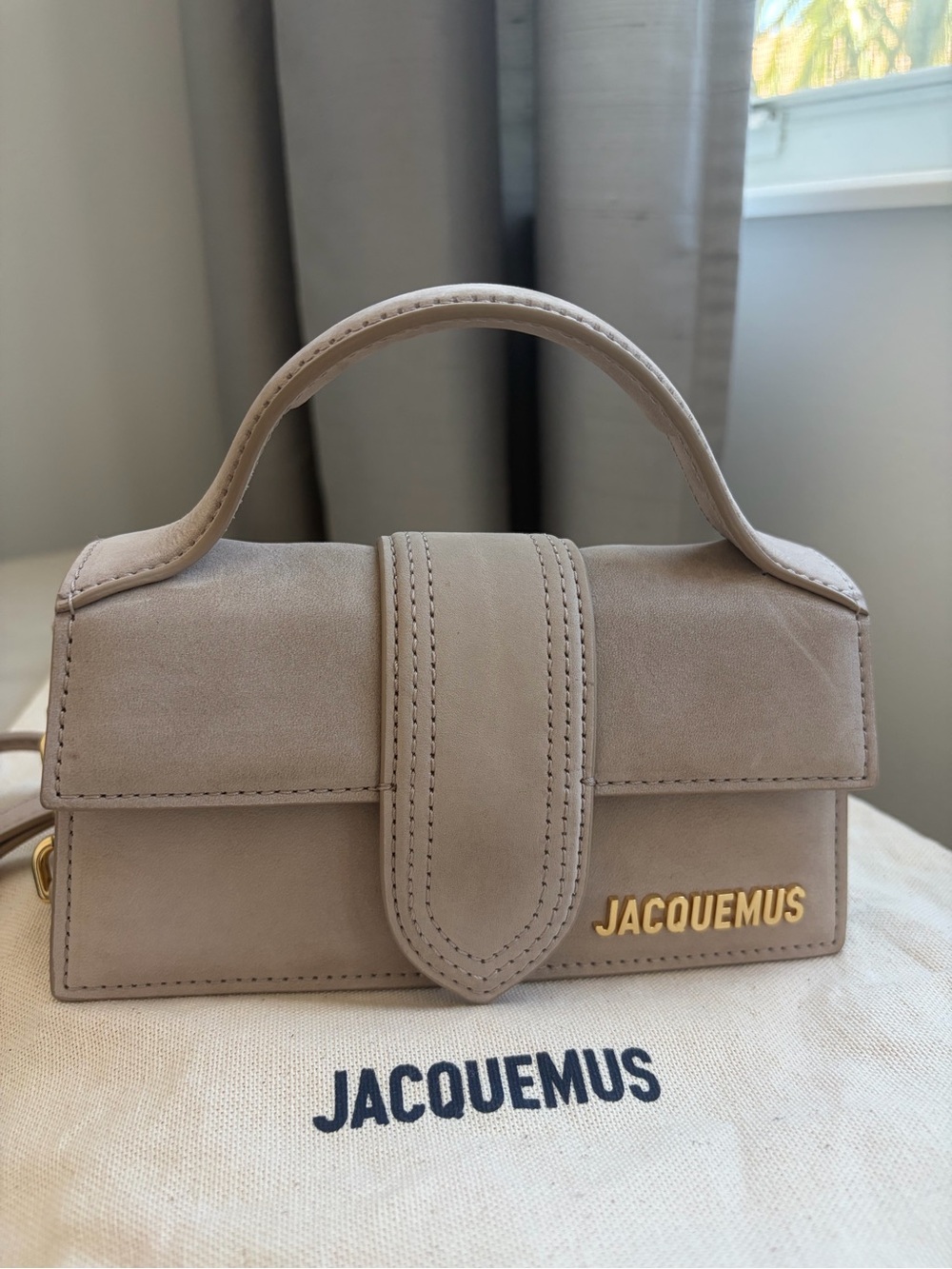 Jacquemus Dark Beige Bambino Bag with Gold Logo
